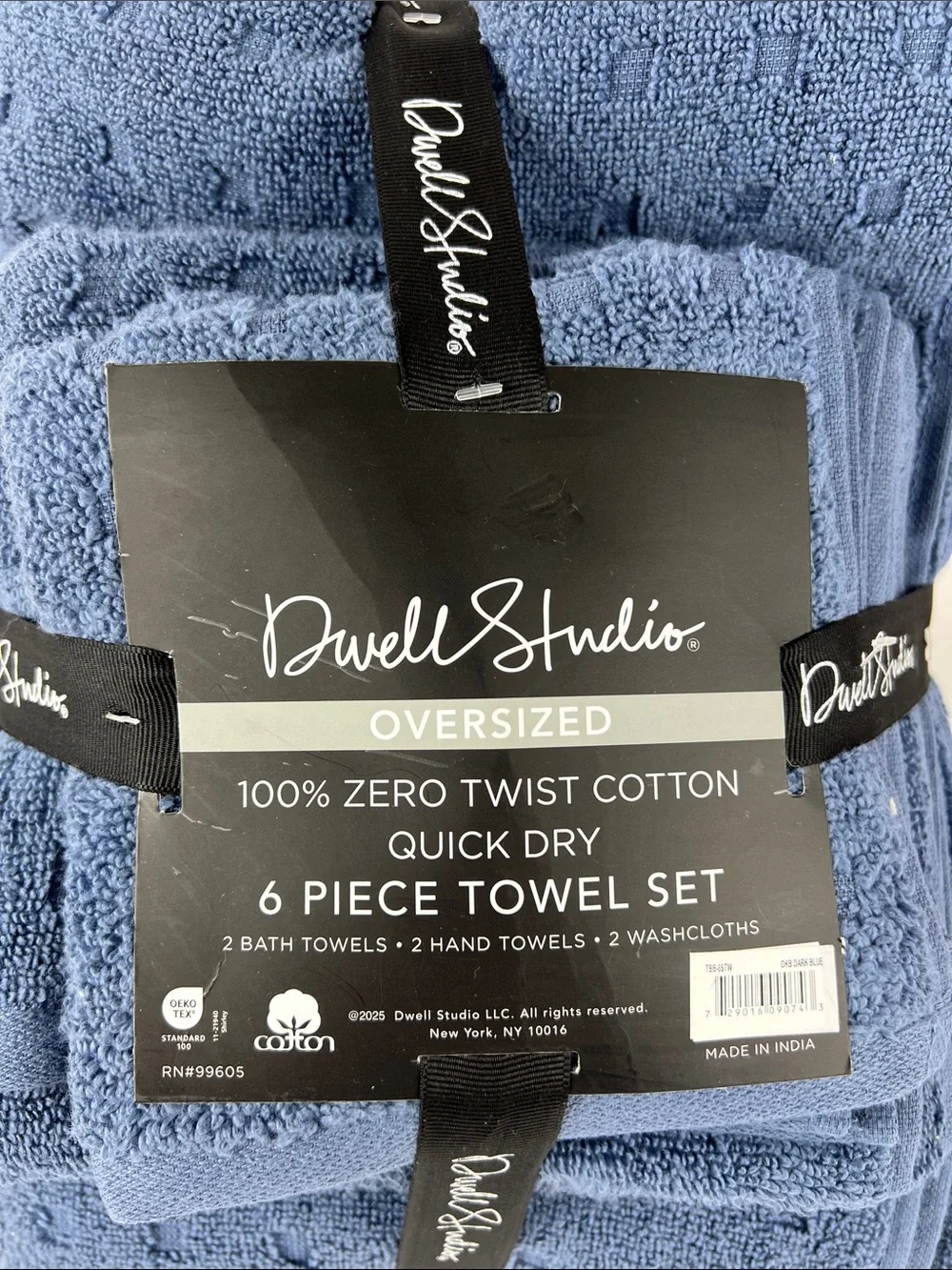 Dwell Studio Bath Towel Set Blue Zero Twist Soft 100% Cotton 6 Piece Set NEW - Picture 2 of 6